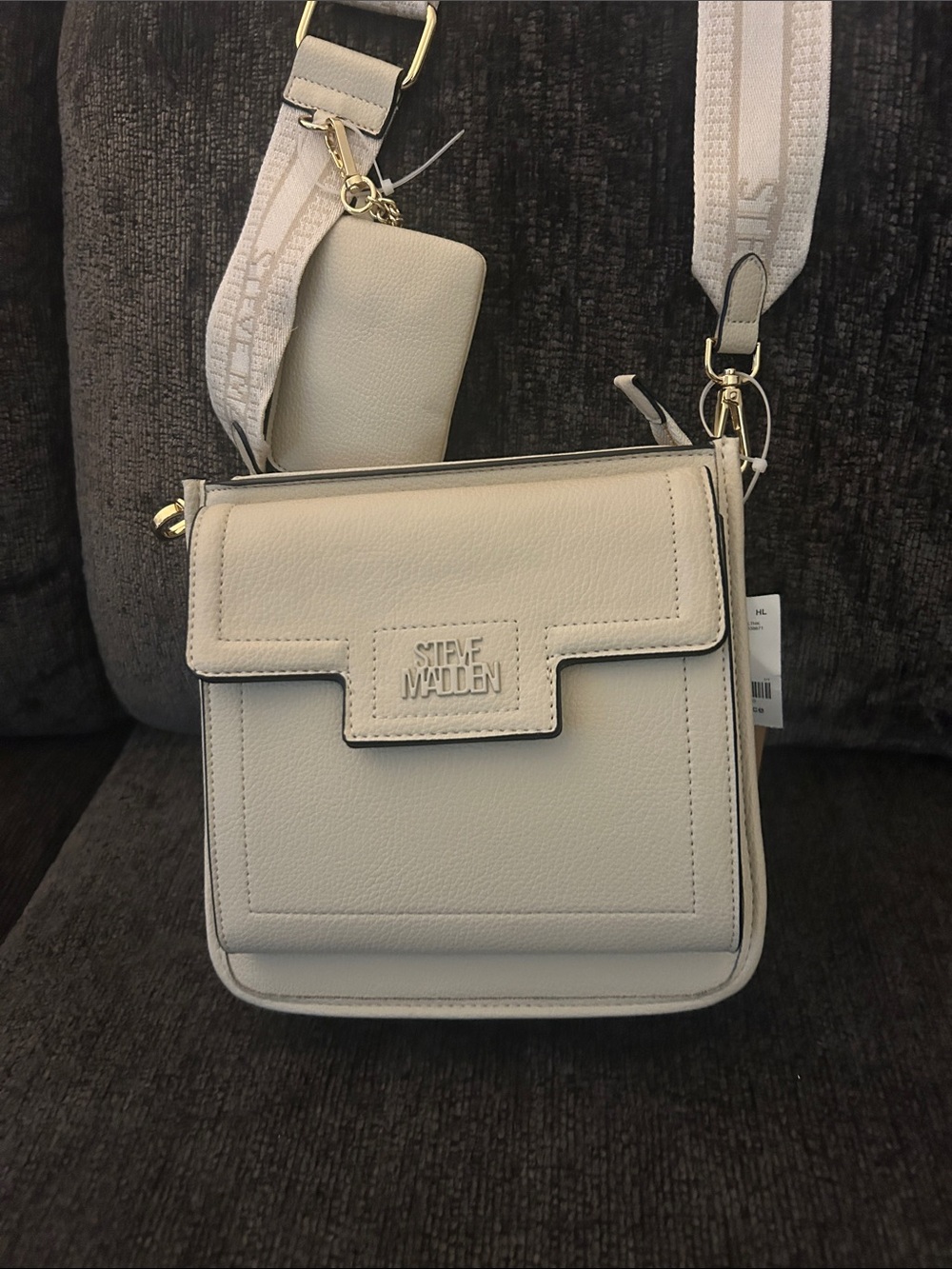 Steve Madden Cream Crossbody with Branded Strap and Pouch